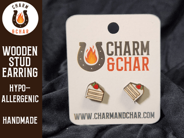 Slice of Cake Wood Stud Earrings - Food Fashion Earring - Stud Earring - Charm and Char